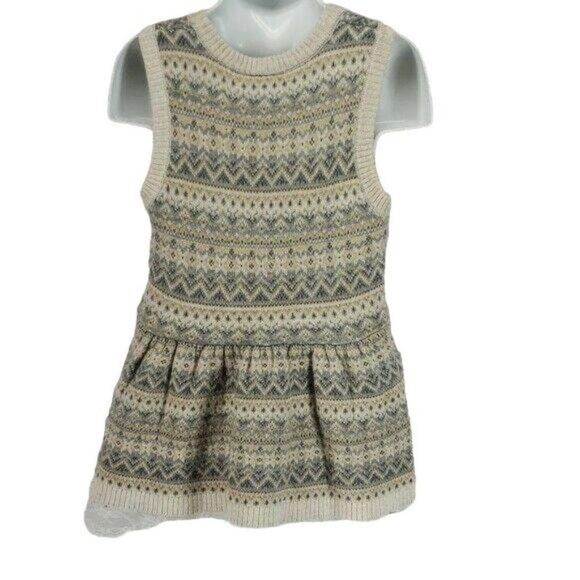 Little Lass Girls Crochet Tan Zig Zag Boho Sleevless Sweater Dress Size 5 - Picture 7 of 8